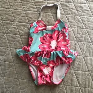 Gymboree Girly Floral Cute Skirted Halter Swimsuit
